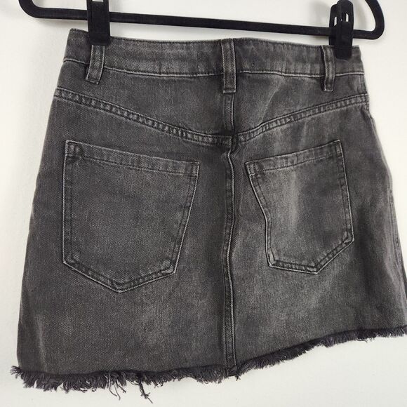 Free People Skirt Denim Mini Haven Frayed Hem Zip-Up Distressed Y2K NWT - 28" - Picture 7 of 11